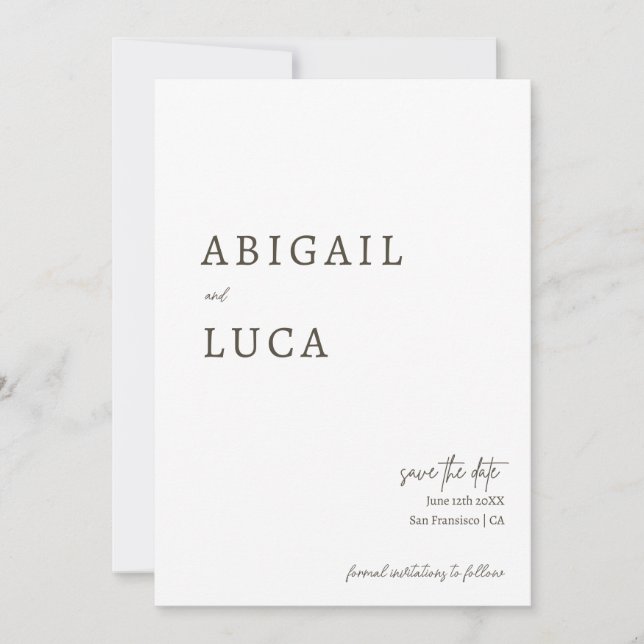 Modern Minimalist Elegant Caligraphy Save the Date Invitation (Front)