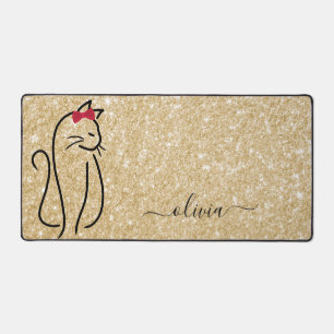 Modern Minimalist Elegant Cat Add Name Desk Mat