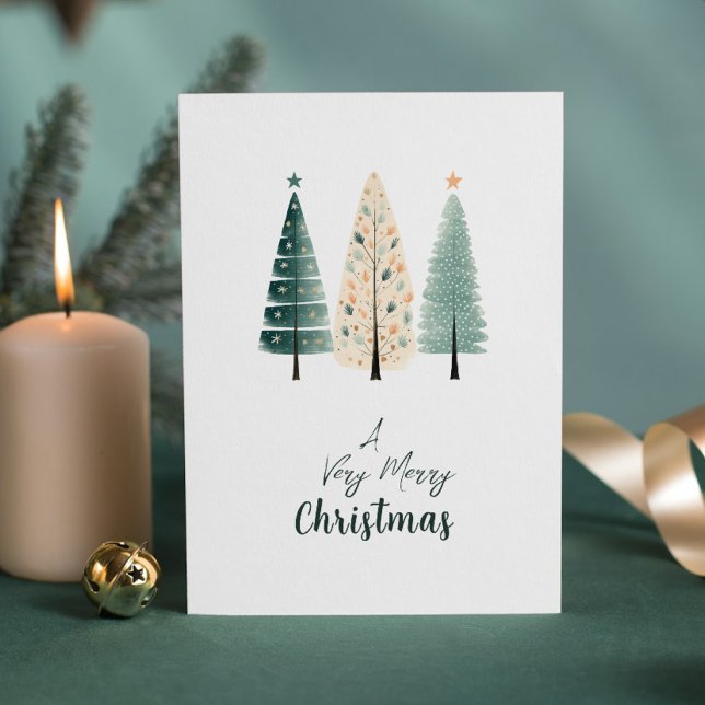 Modern Minimalist Elegant Christmas Pine Trees Holiday Card (Creator Uploaded)