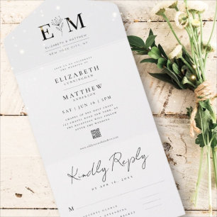 Modern Minimalist Elegant Foliage QR Code Wedding All In One Invitation