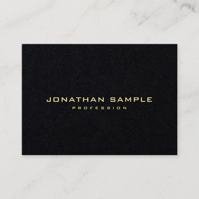 Modern Minimalist Elegant Gold Text Premium Black Business Card (Front)
