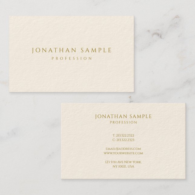 Modern Minimalist Elegant Gold Text Template Chic Business Card (Front/Back)