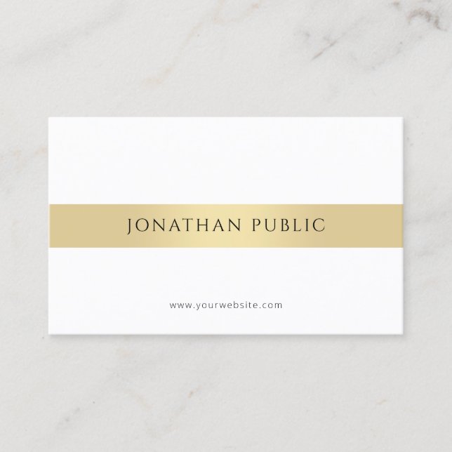 Modern Minimalist Elegant Gold White Professional Business Card (Front)