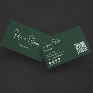 Modern Minimalist Elegant Green & QR Code Business Card