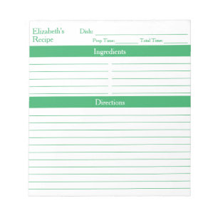 Modern Minimalist Elegant Green Recipes Notepad