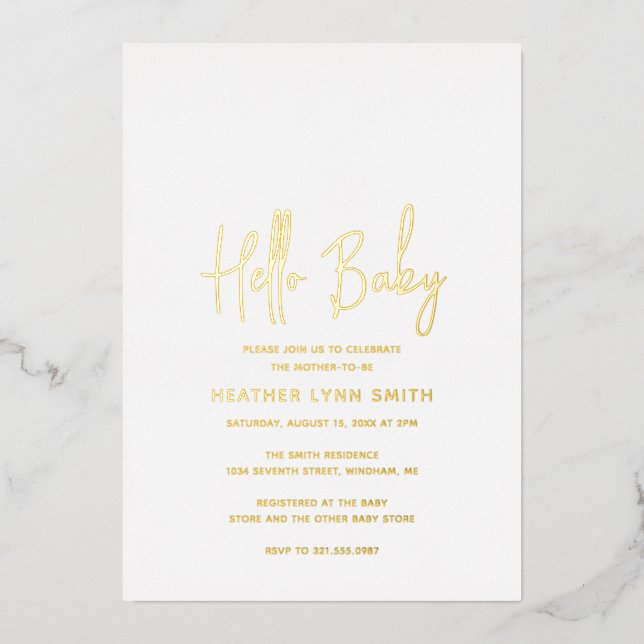 Modern Minimalist Elegant Hello Baby Shower Gold (Front)