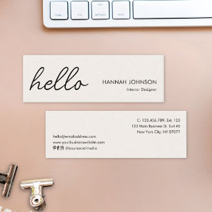 Modern Minimalist Elegant Hello Beige Customised Mini Business Card