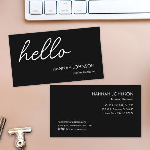 Modern Minimalist Elegant Hello Black Customised Business Card