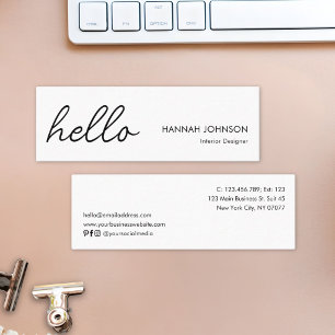 Modern Minimalist Elegant Hello White Customised Mini Business Card
