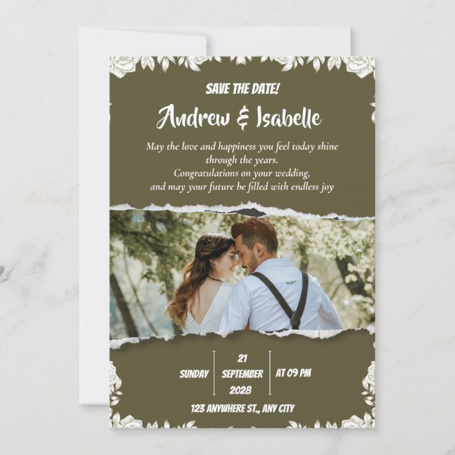 Modern Minimalist Elegant Holiday Wedding  Save The Date (Front)