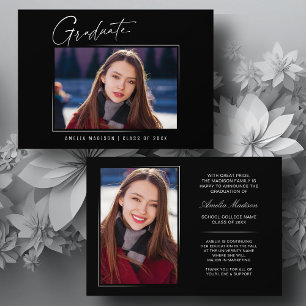 Modern Minimalist Elegant Ink Script 2 Photo Grad Announcement