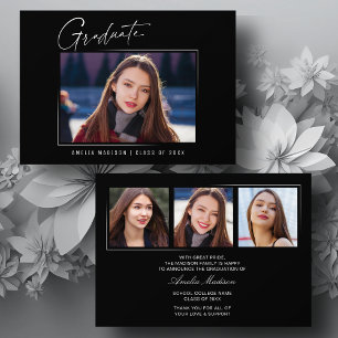 Modern Minimalist Elegant Ink Script 4 Photo Grad Announcement