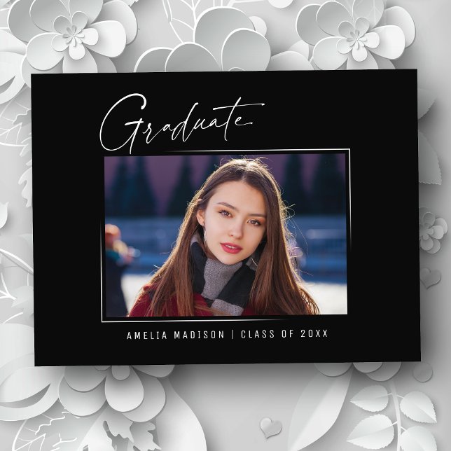 Modern Minimalist Elegant Ink Script Grad Photo Postcard (Creator Uploaded)