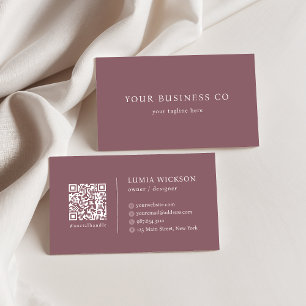 Modern Minimalist Elegant Mauve QR Code Business Card
