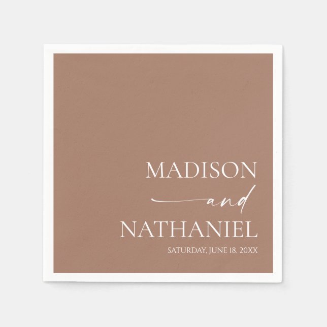 Modern Minimalist Elegant Mocha Mousse Wedding Napkin (Front)