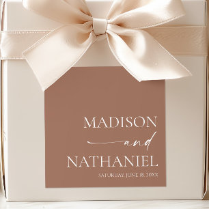 Modern Minimalist Elegant Mocha Mousse Wedding Square Sticker