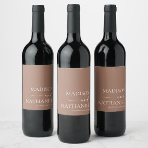 Modern Minimalist Elegant Mocha Mousse Wedding Wine Label