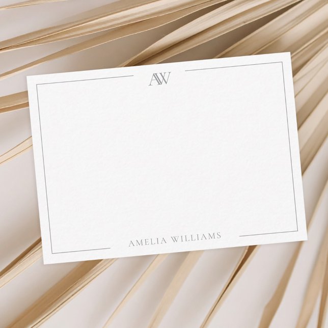 Modern Minimalist Elegant Monogram Card (Modern Minimalist Elegant Monogram Note Card Gray)