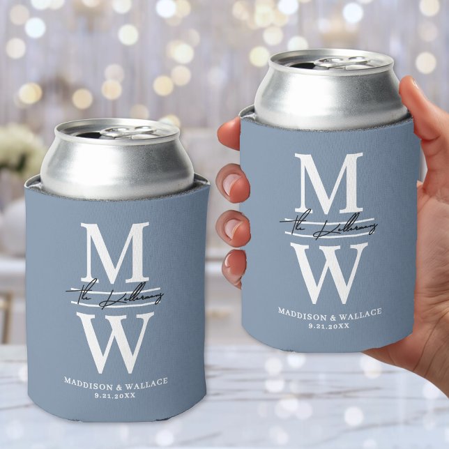 Modern Minimalist Elegant Monogram Wedding Can Cooler (Modern Minimalist Elegant Monogram Wedding Can Cooler )