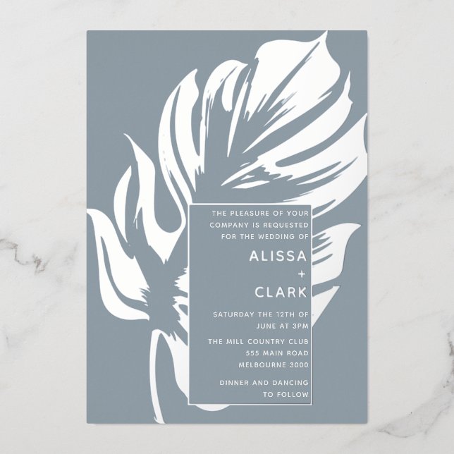 Modern Minimalist Elegant Monstera Leaf Wedding Fo (Front)