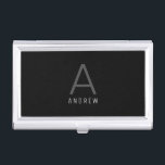 Modern Minimalist Elegant Personalised Black Silve Business Card Holder<br><div class="desc">Modern silver and black personalised business card holder case with a thin sans-serif font monogram initial and name looks professional and understated and minimalist.</div>