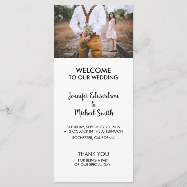 Modern minimalist elegant photo wedding program (Front)
