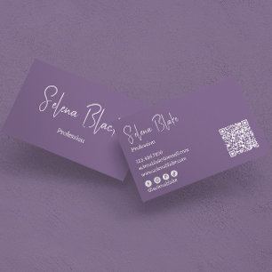 Modern Minimalist Elegant Purple & QR Code Business Card