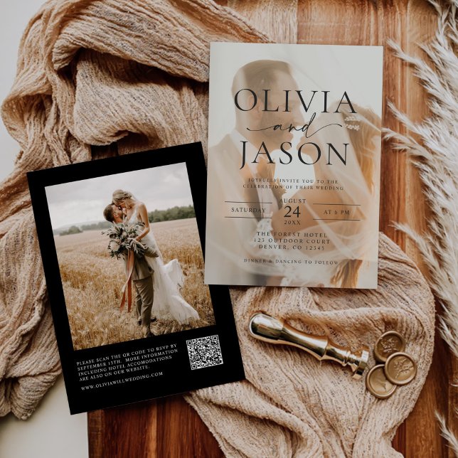 Modern Minimalist Elegant QR Code Photo Wedding Invitation (Creator Uploaded)