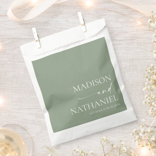 Modern Minimalist Elegant Sage Green Wedding Favour Bag (Clipped)