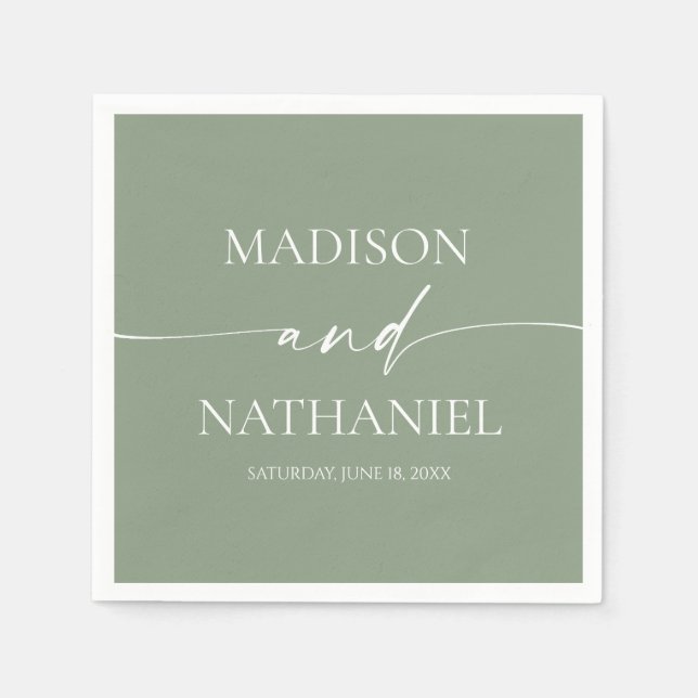Modern Minimalist Elegant Sage Green Wedding Napkin (Front)