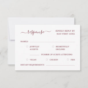 Modern Minimalist Elegant Script Burgundy Red RSVP Card