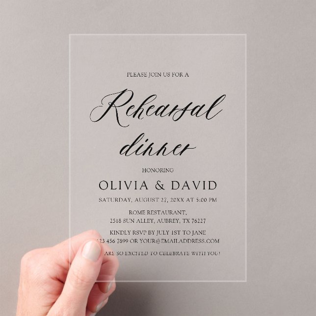 Modern Minimalist Elegant Simple Rehearsal Dinner Acrylic Invitations (Insitu (Handheld))