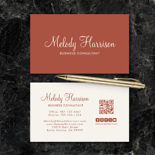 Modern Minimalist Elegant Terracotta QR Code Business Card