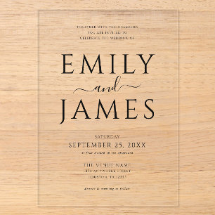 Modern Minimalist Elegant Typography Wedding Acrylic Invitations