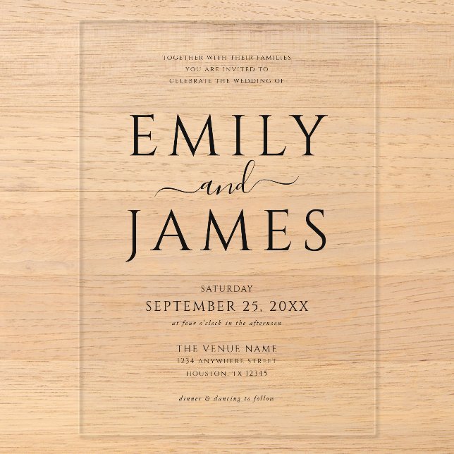 Modern Minimalist Elegant Typography Wedding Acrylic Invitations (Front)