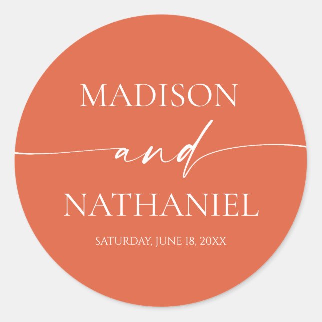 Modern Minimalist Elegant Verona Sunset Wedding Classic Round Sticker (Front)