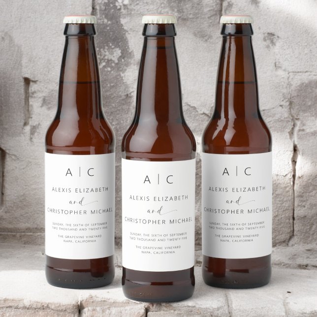 Modern Minimalist Elegant Wedding Beer Bottle Label (Creator Uploaded)