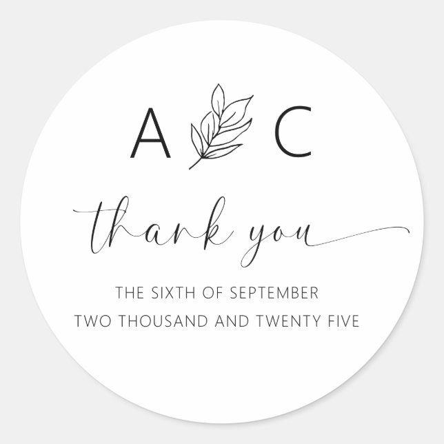 Modern Minimalist Elegant Wedding Classic Round Sticker (Front)