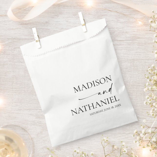 Modern Minimalist Elegant White Black Wedding Favour Bag (Clipped)