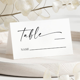 Modern Minimalist Elegant White Black Wedding Place Card