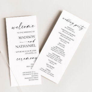 Modern Minimalist Elegant White Black Wedding Program