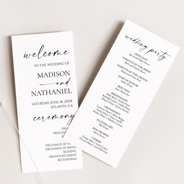 Modern Minimalist Elegant White Black Wedding Program (Creator Uploaded)