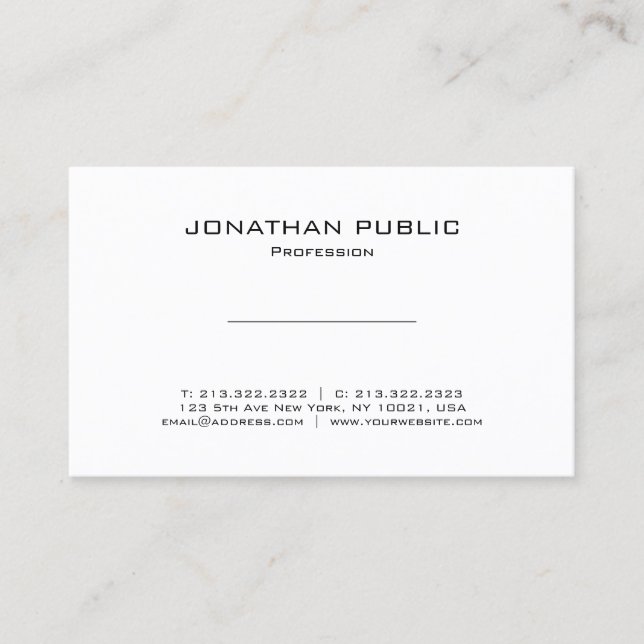 Modern Minimalist Elegant White Plain Professional Business Card (Front)