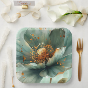 Modern Minimalist Emerald and White Wedding  Paper Plate