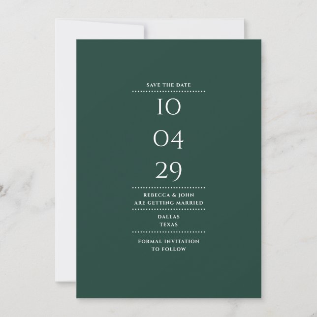 Modern Minimalist Emerald Green Wedding Photo Save The Date (Front)