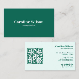 Modern Minimalist Emerald QR Code Social Media Business Card