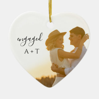 Modern Minimalist Engagement Photo Ceramic Ornament