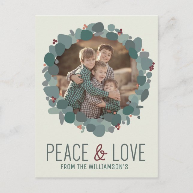 Modern minimalist eucalyptus photo wreath design postcard (Front)