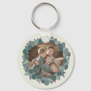 Modern minimalist eucalyptus photo wreath key ring