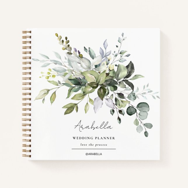 Modern Minimalist Eucalyptus Wedding Planner Notebook (Front)